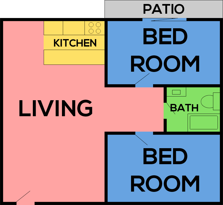 This image is the visual schematic representation of Plan B (Upstairs) in Mayberry Colony Apartments.